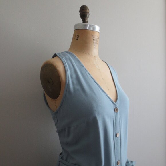 90's Style Blue Sleeveless V-Neckline Button down Maxi Dress with Pockets - NWOT - Picture 4 of 10